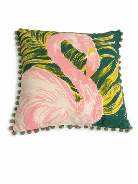 Opalhouse 16” Tropical Flamingo Throw Pillow Pom Pom Trim Outdoor Accent